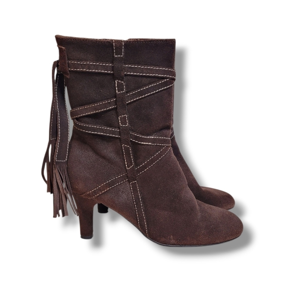 Bisou Bisou Heeled Ankle Boots Fringe Tassel Size 6.5